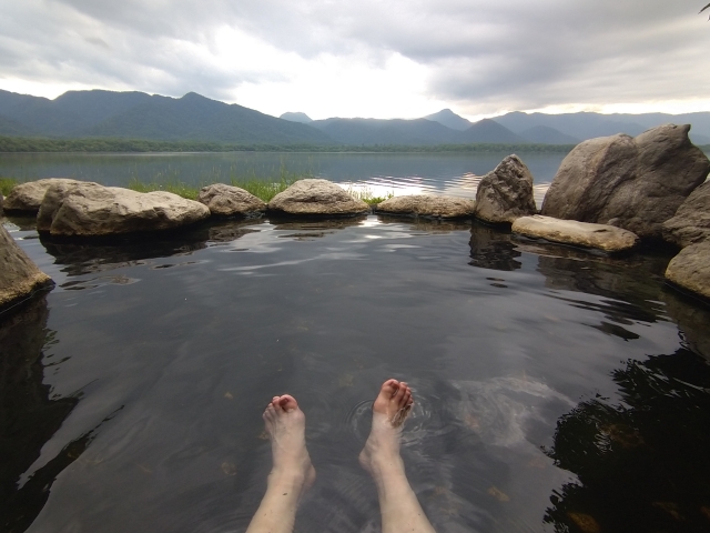 フリー素材の女王 茜さや コタン温泉露天風呂